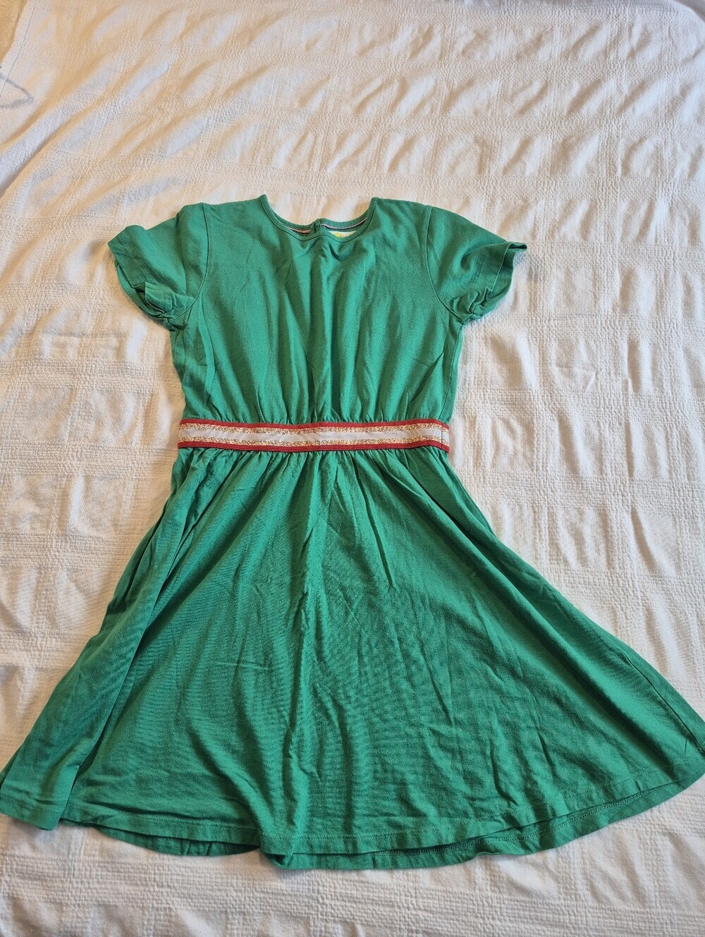Mini Boden girls size 11/12 years dress green short sleeve elastic waist VGUC